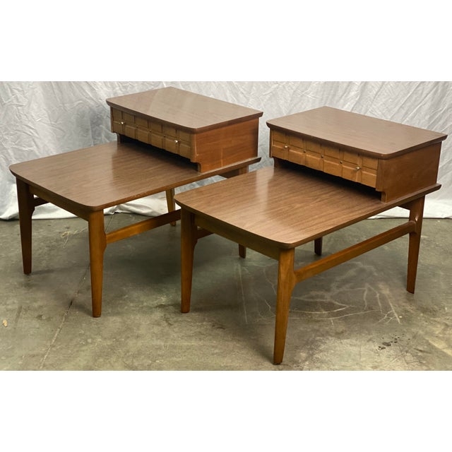 Vintage Walnut Mid Century Modern 2 Tier End Tables