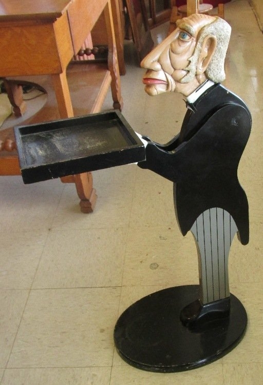 Vintage Wooden Butler Statue Serving Tray