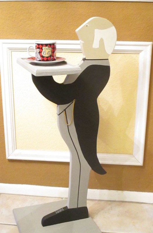Vintage Wooden Butler Statue with Serving Tray