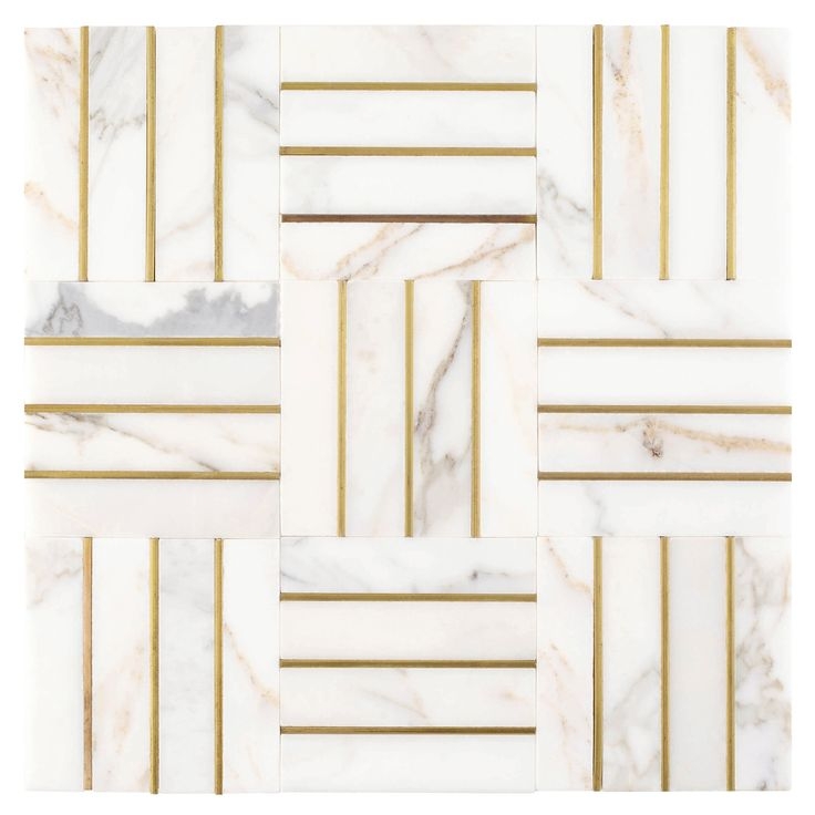 Viviano | Manhattan Calacatta Statuario and Gold Marble Mosaic Tile, 12 ...