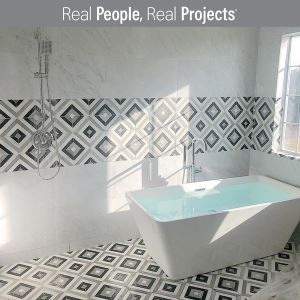 Viviano Marmo Prismatic II Carrara Marble Mosaic Bathroom