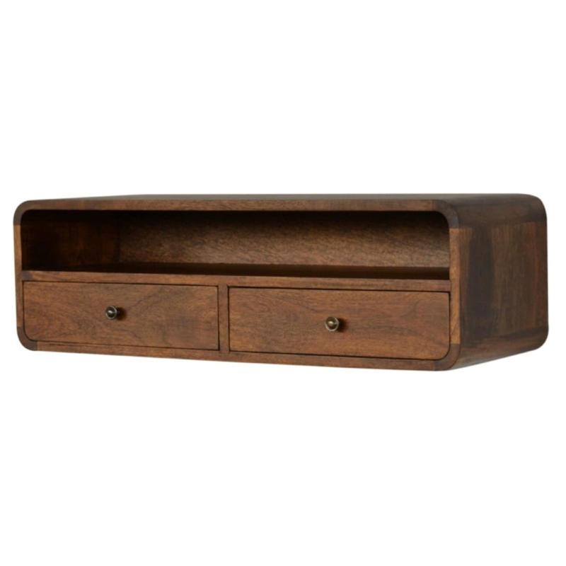 Wall Mounted Curved Wooden Console Table With Drawers
