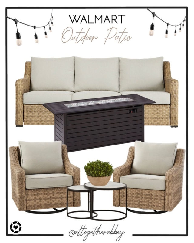 Walmart Outdoor Patio Set with Fire Pit and String Lights