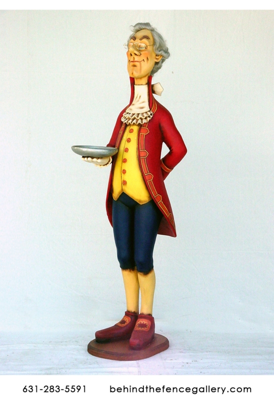 Whimsical English-Style Butler Statue Holding Tray