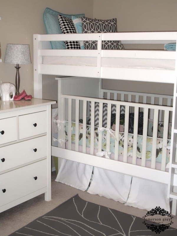 White Bunk Bed and Crib Combo for Nursery