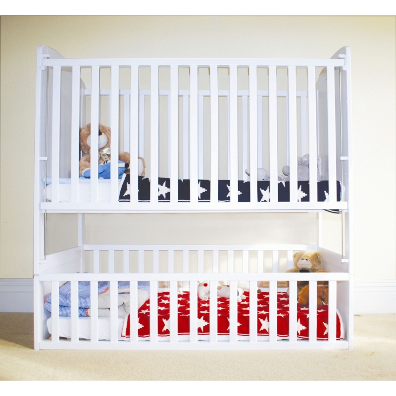 White Crib Size Bunk Beds with Star Pattern Blankets