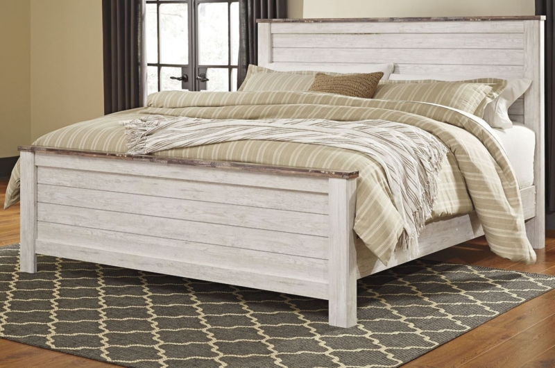Willowton Whitewash Panel Bed with Neutral Bedding