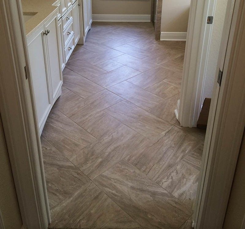 Wood-Look Diagonal Tile Flooring in Bathroom