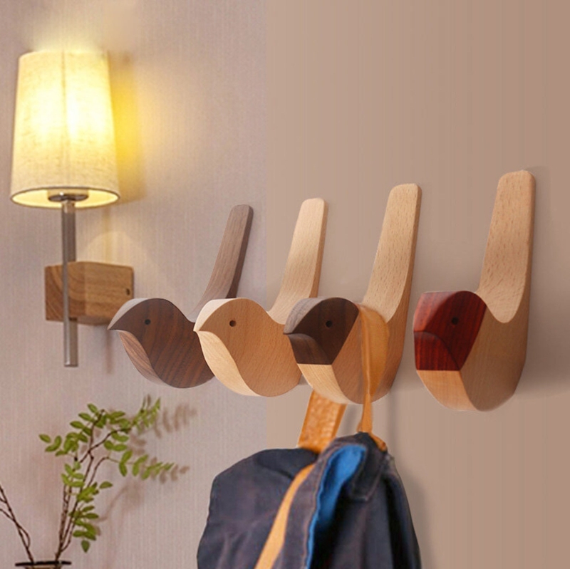 Wooden Bird-Shaped Wall Hooks for Home Decor