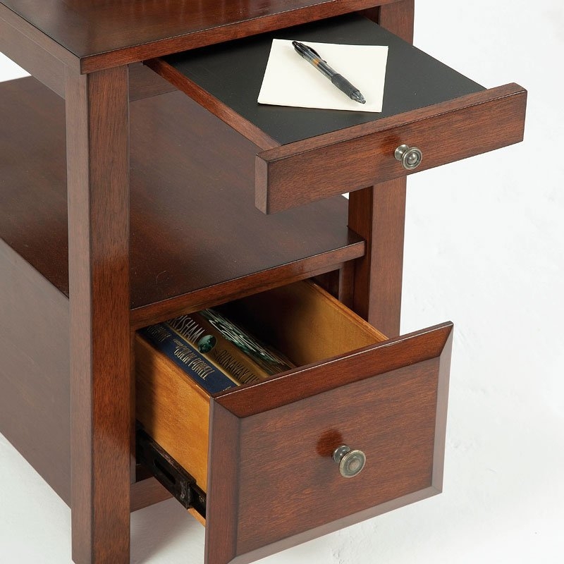 Wooden Chairside Table with Pull-Out Tray and Drawer