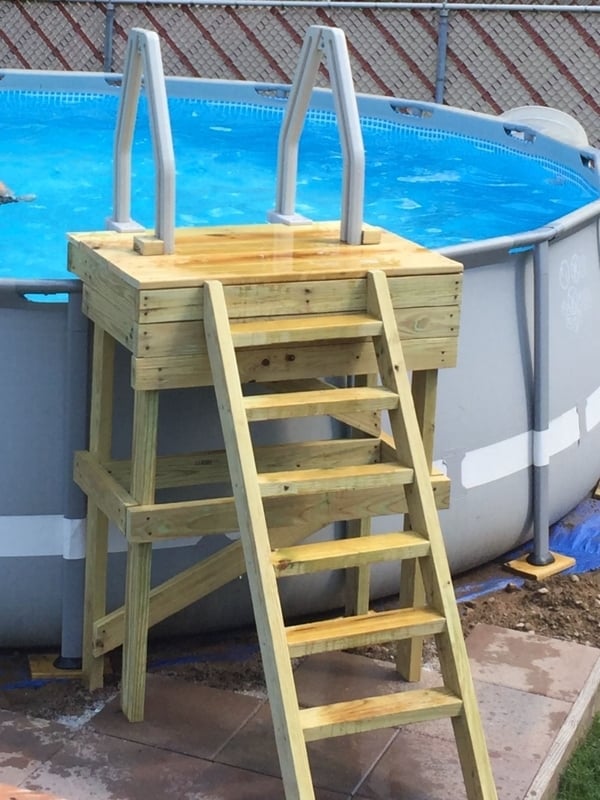 Wooden Platform and Ladder for Above Ground Pool