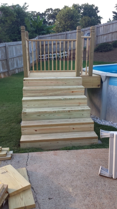 Wooden Pool Steps with Safety Railings
