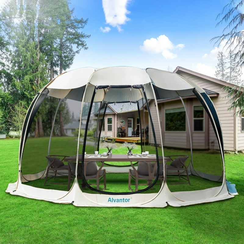 12x12 Beige Pop-Up Gazebo with Mosquito Netting