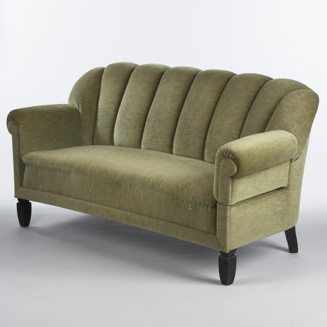 1940s French Art Deco Moss Green Velvet Sofa