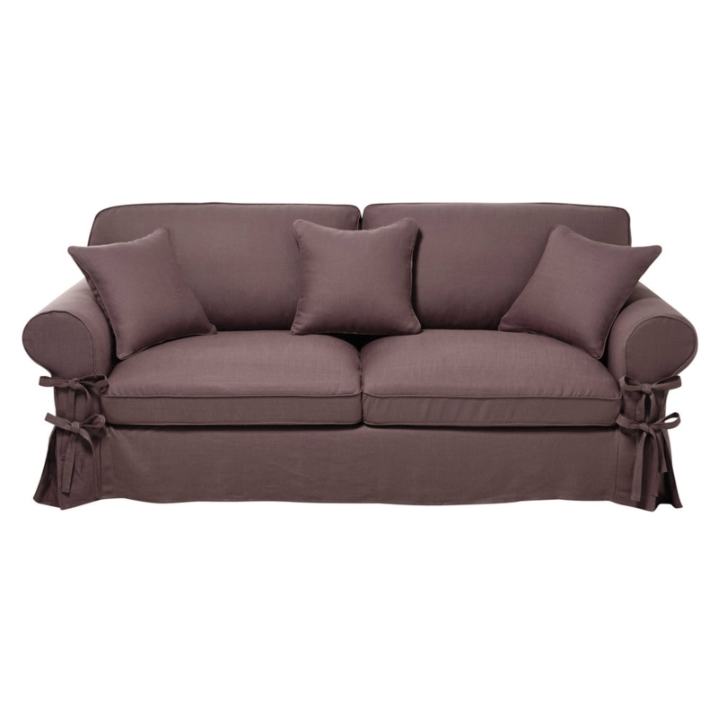 3/4 Seater Mauve Linen Sofa Bed with Decorative Ties