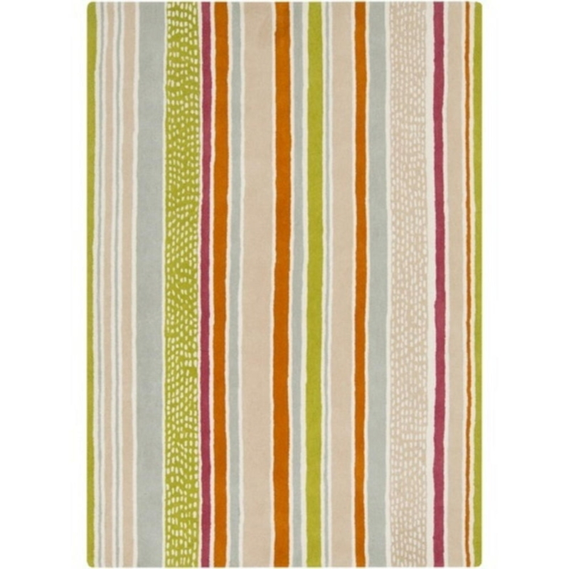 8' x 11' Lime Green and Burnt Orange Vernal Stripes Hand Tufted Wool ...