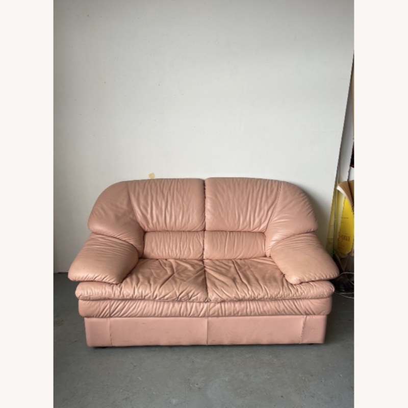 80s Vintage Pink Leather Loveseat Sofa