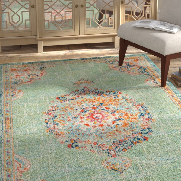 Abstract Green and Orange Medallion Area Rug
