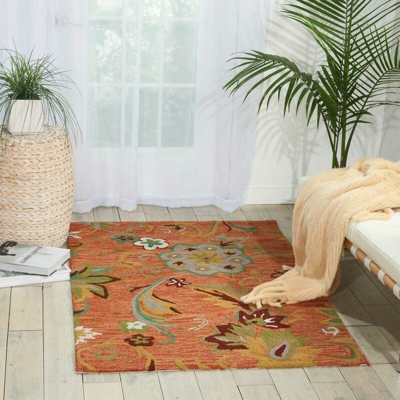 Alcott Hill Sibley Orange Green Floral Area Rug