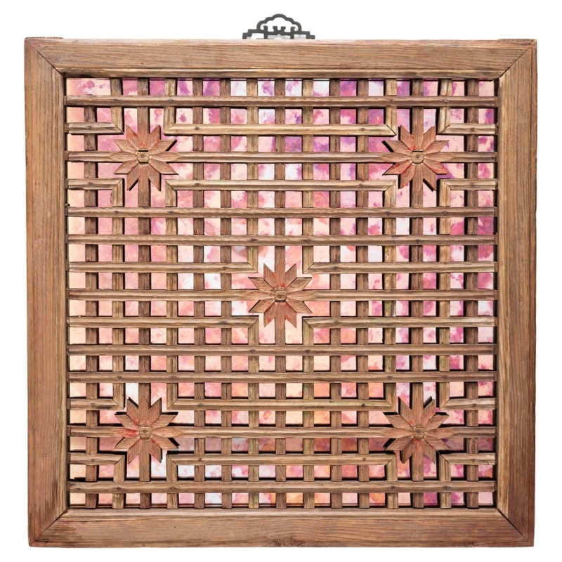 Antique Chinese Lattice Window Panel with Floral Motifs