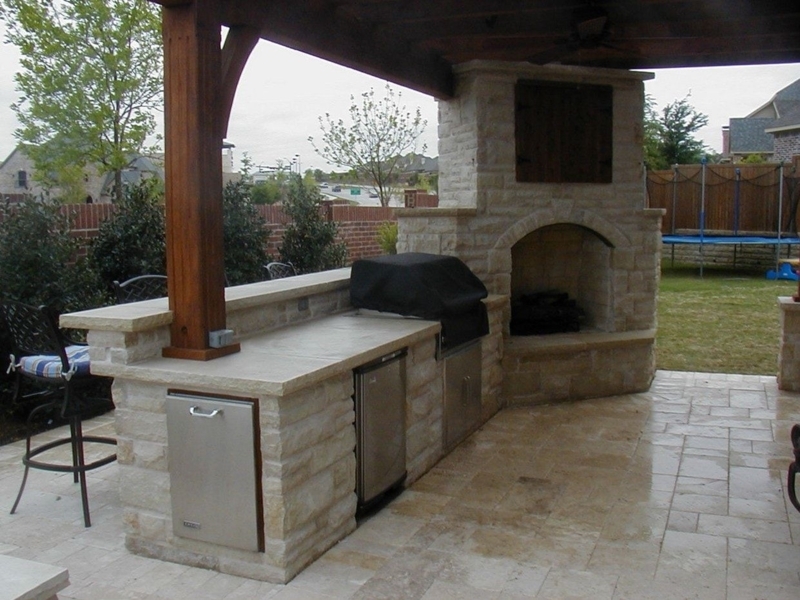 Back Porch Outdoor Fireplace and Built-in Grill Area