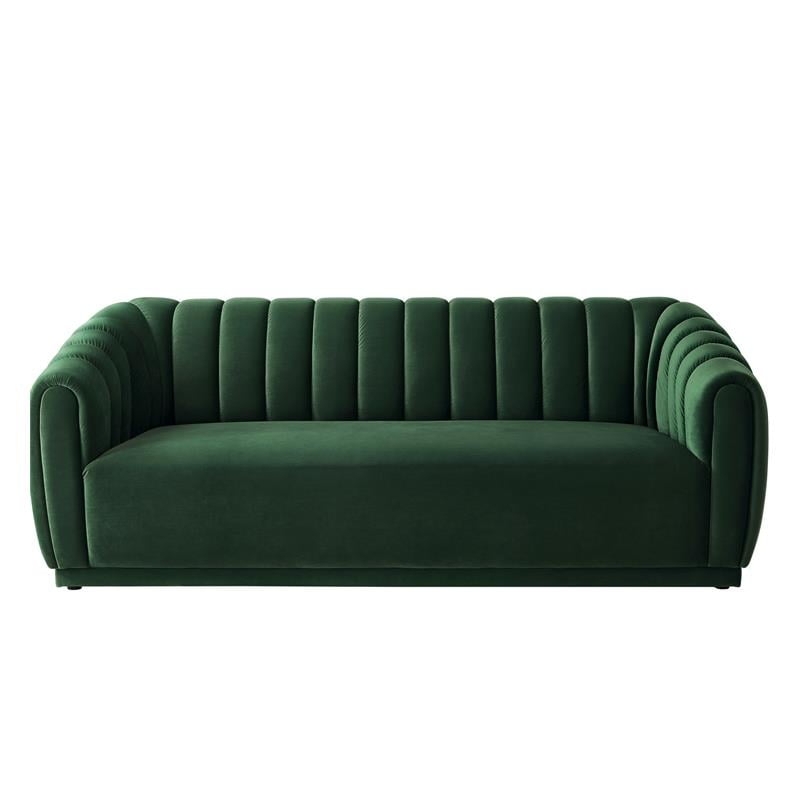Bellarose Sofa Hunter Green Velvet Channel Tufted Arms and Back Rolled ...