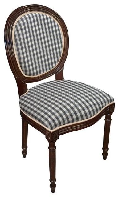 Black Plaid Upholstered Wooden Side Chair, Wood Stain Finish, Set of 2 ...