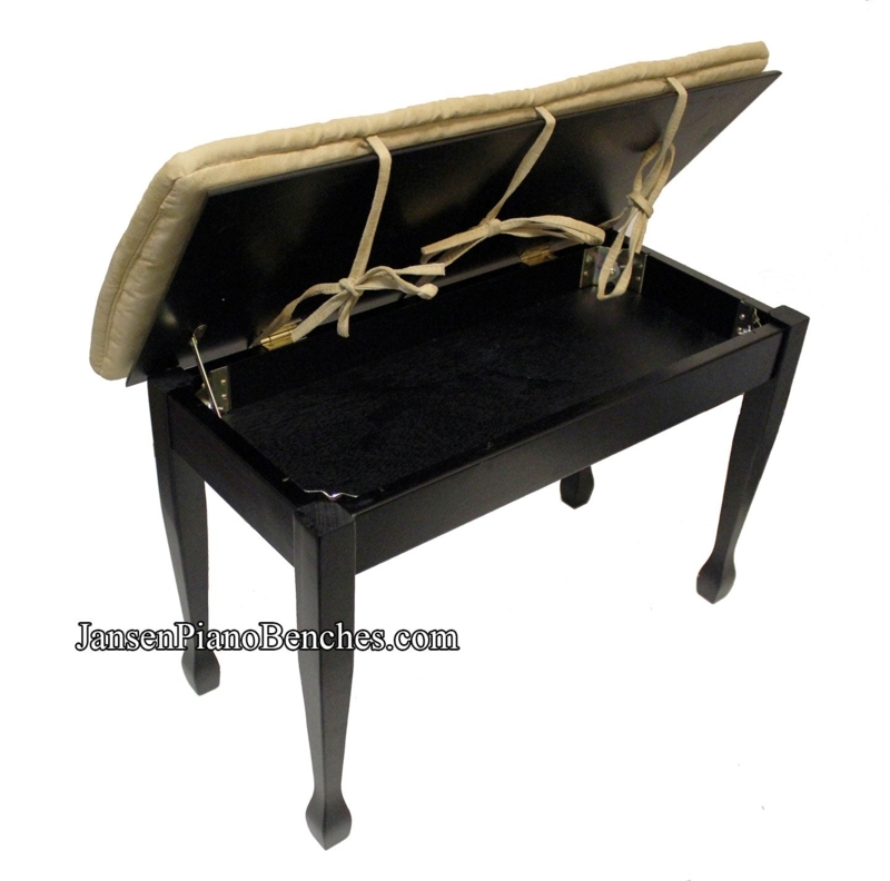 Black Wooden Piano Bench with Storage and Cushion
