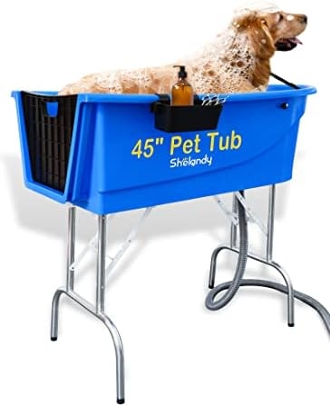 Blue Elevated Pet Bath Tub for Large Dogs