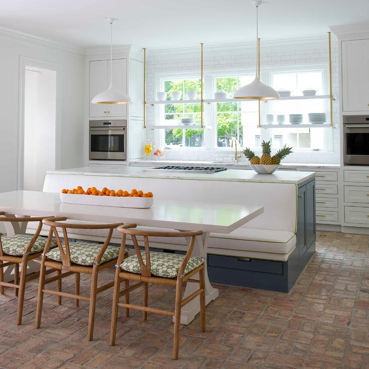 Blue Kitchen Island with Built In Dining Banquette - Transitional ...