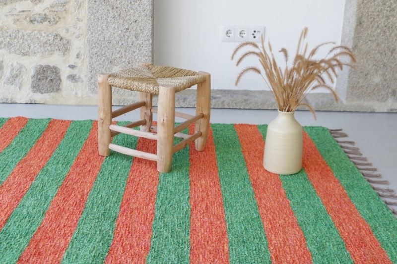 Bold Green and Orange Striped Living Room Rug