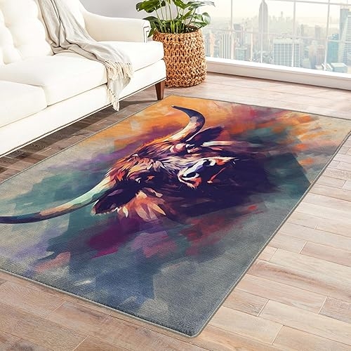 Bold Masculine Rug with Artistic Bull Design