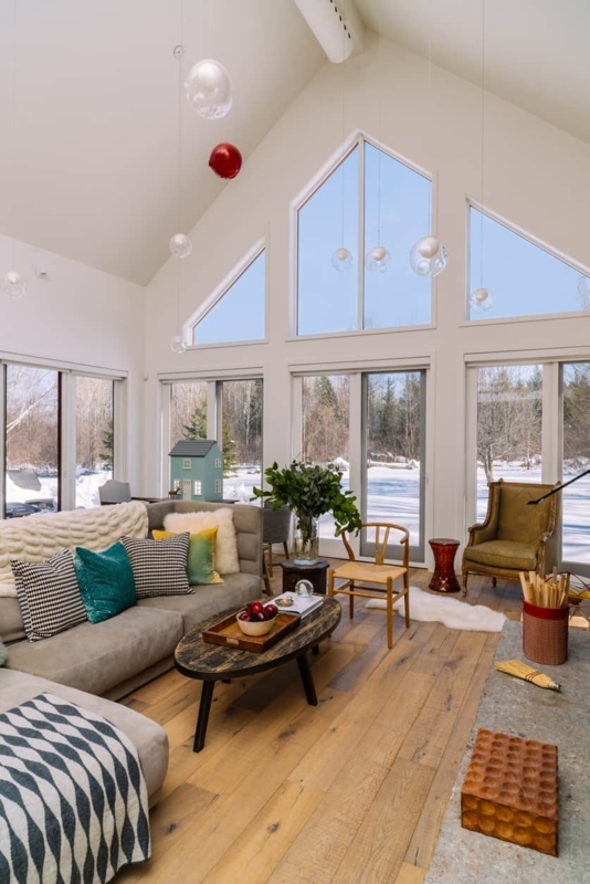 Bright Modern Living Room with Cathedral Ceiling