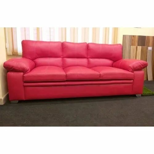 Bright Pink Leather Sofa Bed with Cushioned Armrests