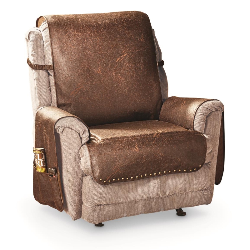 Brown Faux Leather Recliner Cover with Tool Pockets