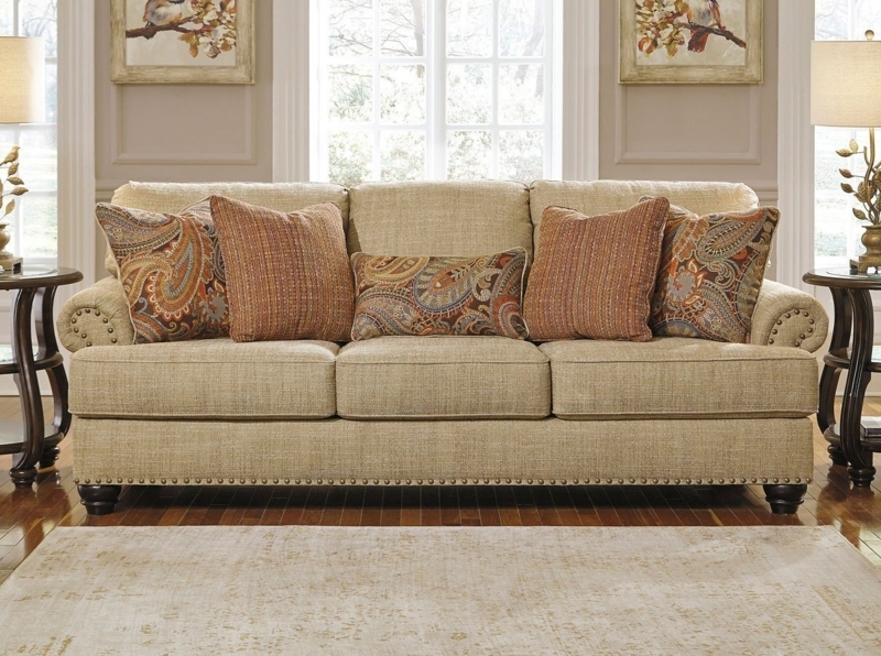 Candoro Oatmeal Sofa with Patterned Accent Pillows