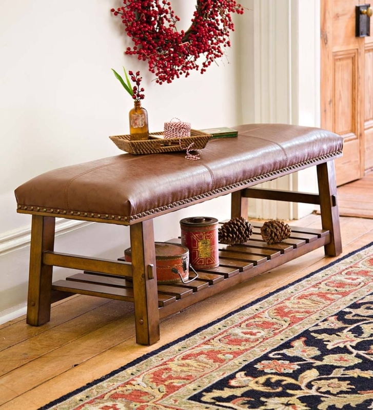 Canyon Brown Leather and Wood Storage Bench