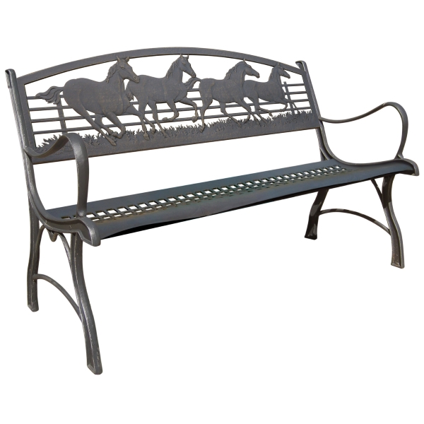 Cast Iron Bench with Running Horse Design
