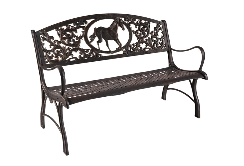 Cast Iron Horse Bench with Decorative Backrest
