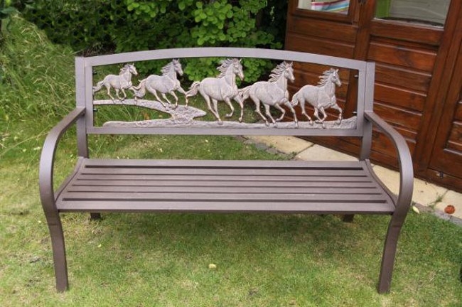 Cast Iron Horse-Themed Metal Garden Bench