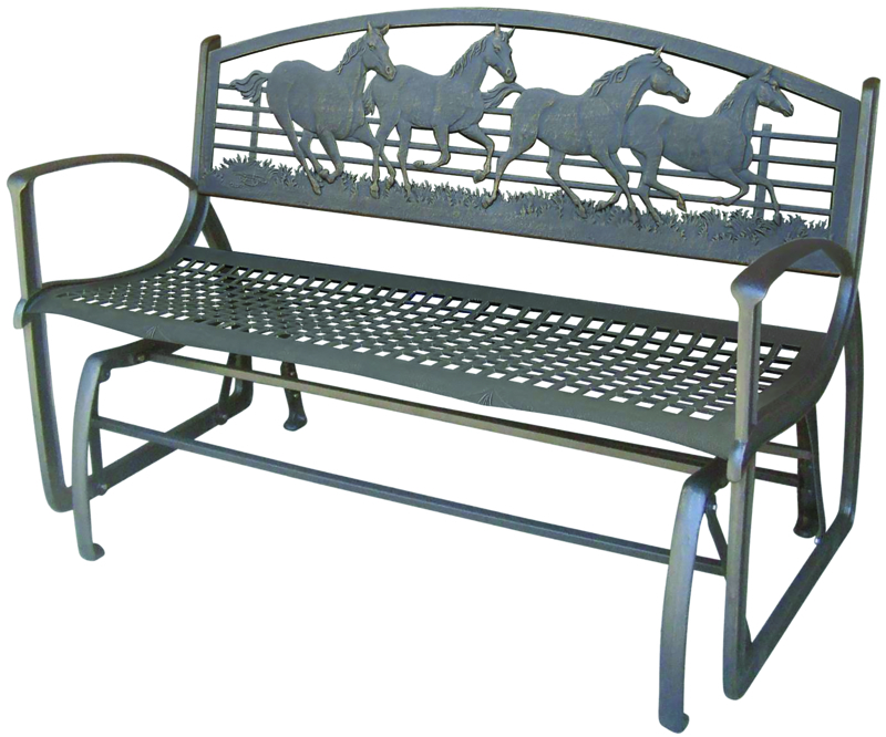 Cast Iron Running Horse Outdoor Glider Bench