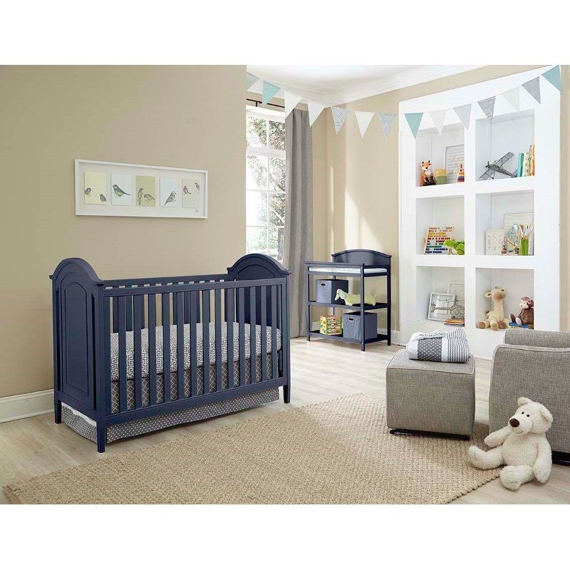 Classic Navy Blue 3-in-1 Crib and Changer Nursery Set