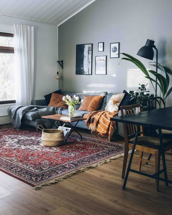 Classic Red Persian Rug in Modern Living Room