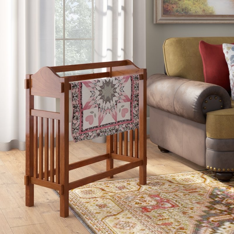 Classic Wooden Quilt Rack in Cozy Living Room