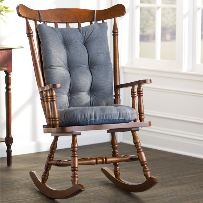 Classic Wooden Rocking Chair with Gray Cushions