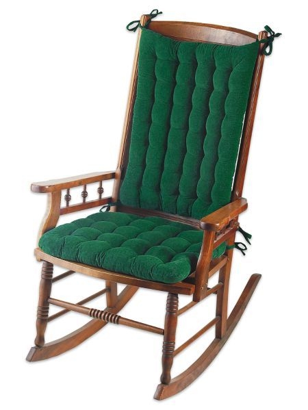 Classic Wooden Rocking Chair with Green Cushioned Pad
