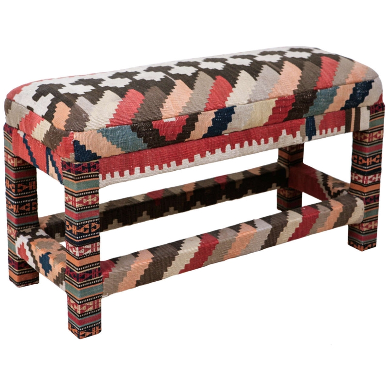 Colorful Kilim Upholstered Patterned Bench