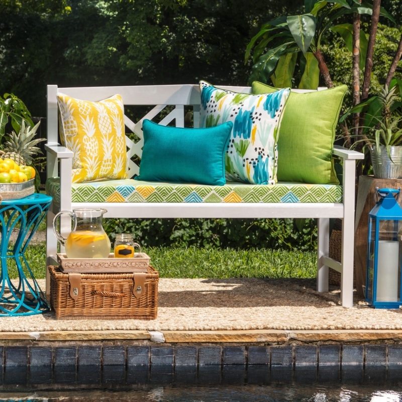 Colorful Outdoor Bench with Cushions and Pillows