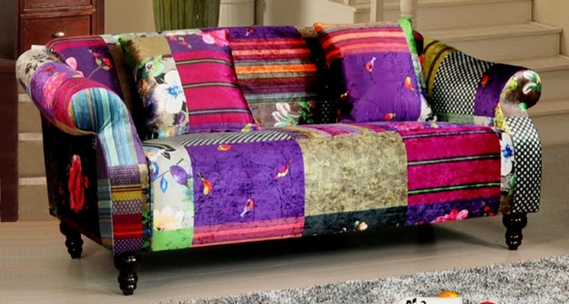 Colorful Patchwork 3-Seater Fabric Sofa