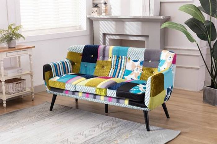 Colorful Patchwork 3-Seater Sofa in Contemporary Living Room